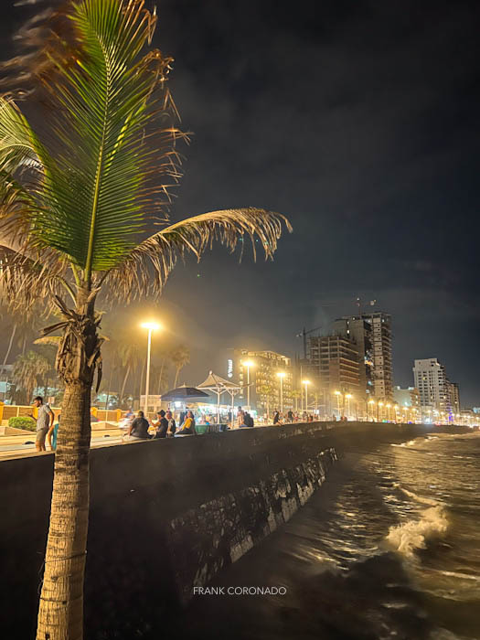 vista nocturna del malecon de mazatlan