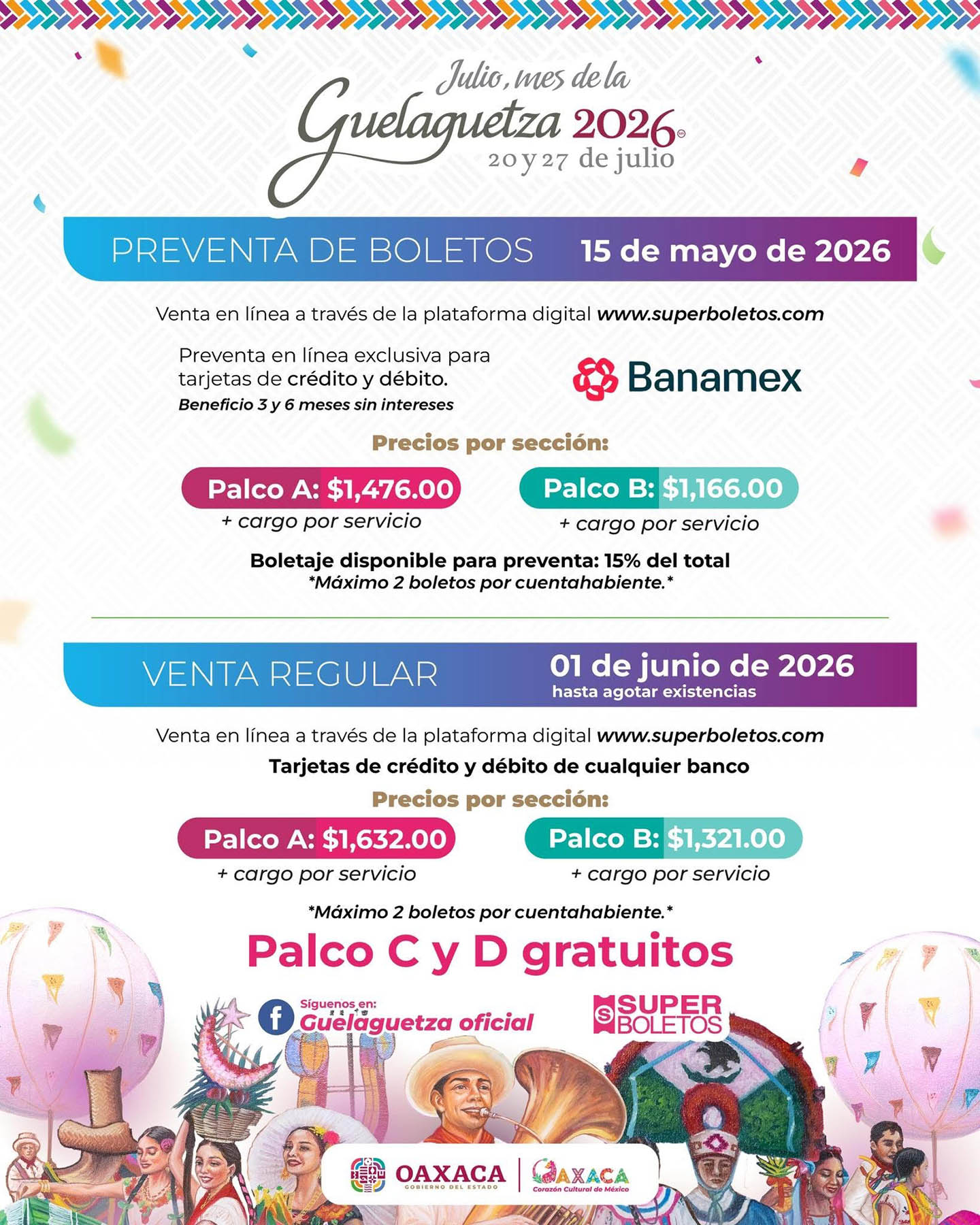 Precio de los boletos de la Guelaguetza 2026 en la ciudad de Oaxaca