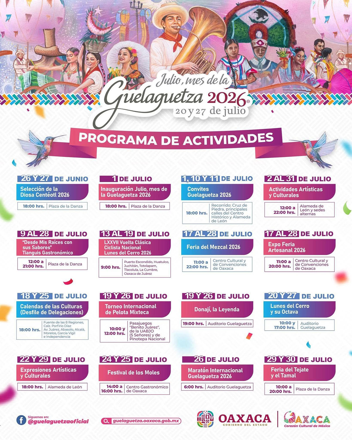 Programa de actividades de Guelaguetza 2026