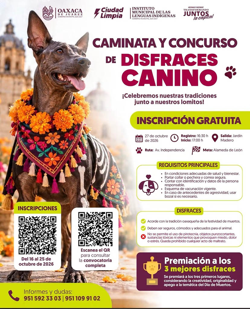 Caminata y concurso de disfraces caninos en Oaxaca