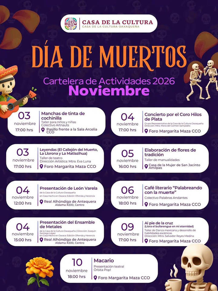 Actividades de la casa de la cultura en Novuembre