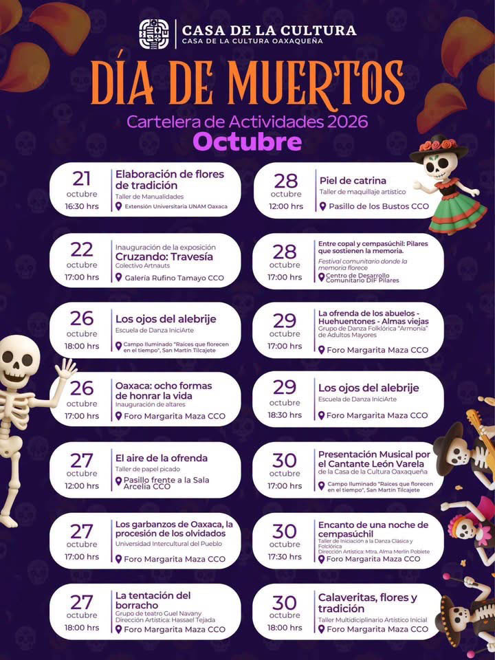Actividades de la casa de la cultura en Octubre