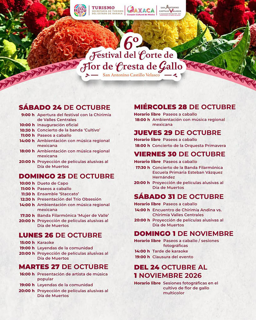 programa de actividades Feria flor cresta de gallo 2026